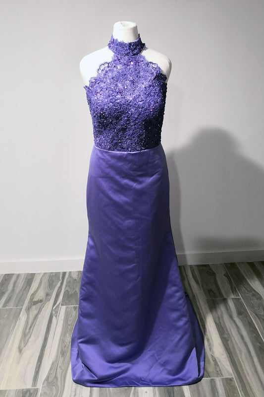 Purple Halter Neck Prom Dress with Lace