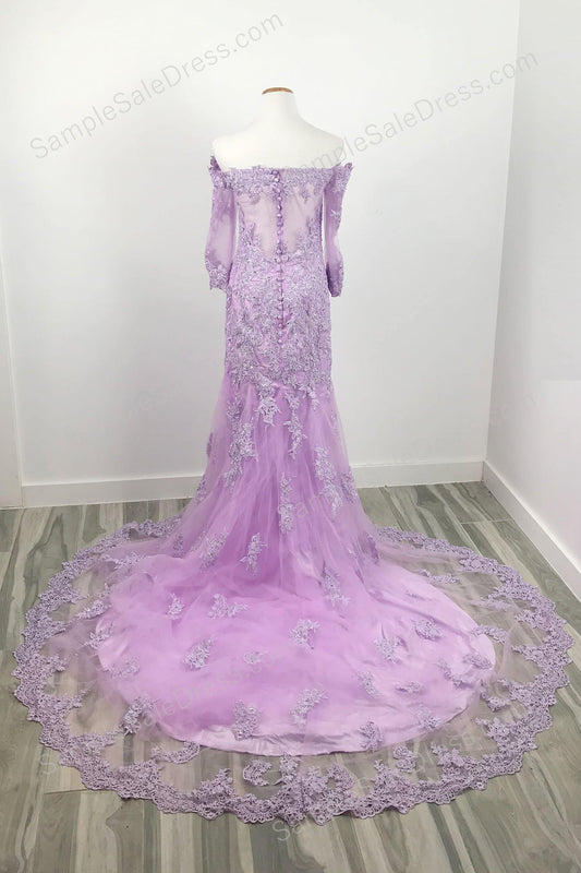 Purple Lace Off the Shoulder Formal Prom Evening Dress - Sample Sale Dress 