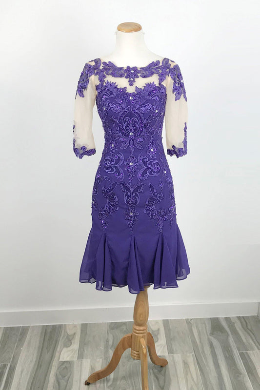 Purple Short Lace Mother of Bride Groom Dress XH1014