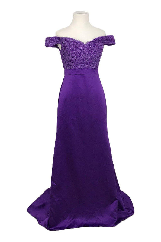 Purple Off the Shoulder Lace Sleek Prom Evening Dress XH1027 - Sample Sale Dress 