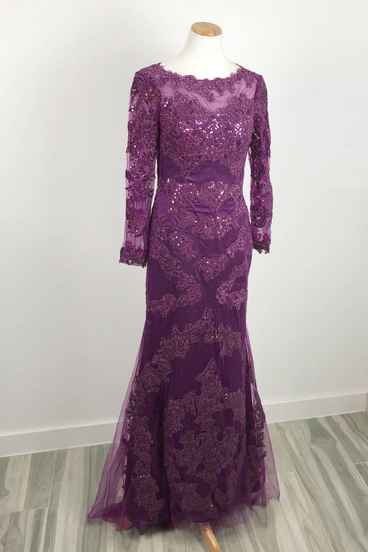 Purple Sequins Lace Long Sleeves Formal Prom Dress XH1032 - Sample Sale Dress 