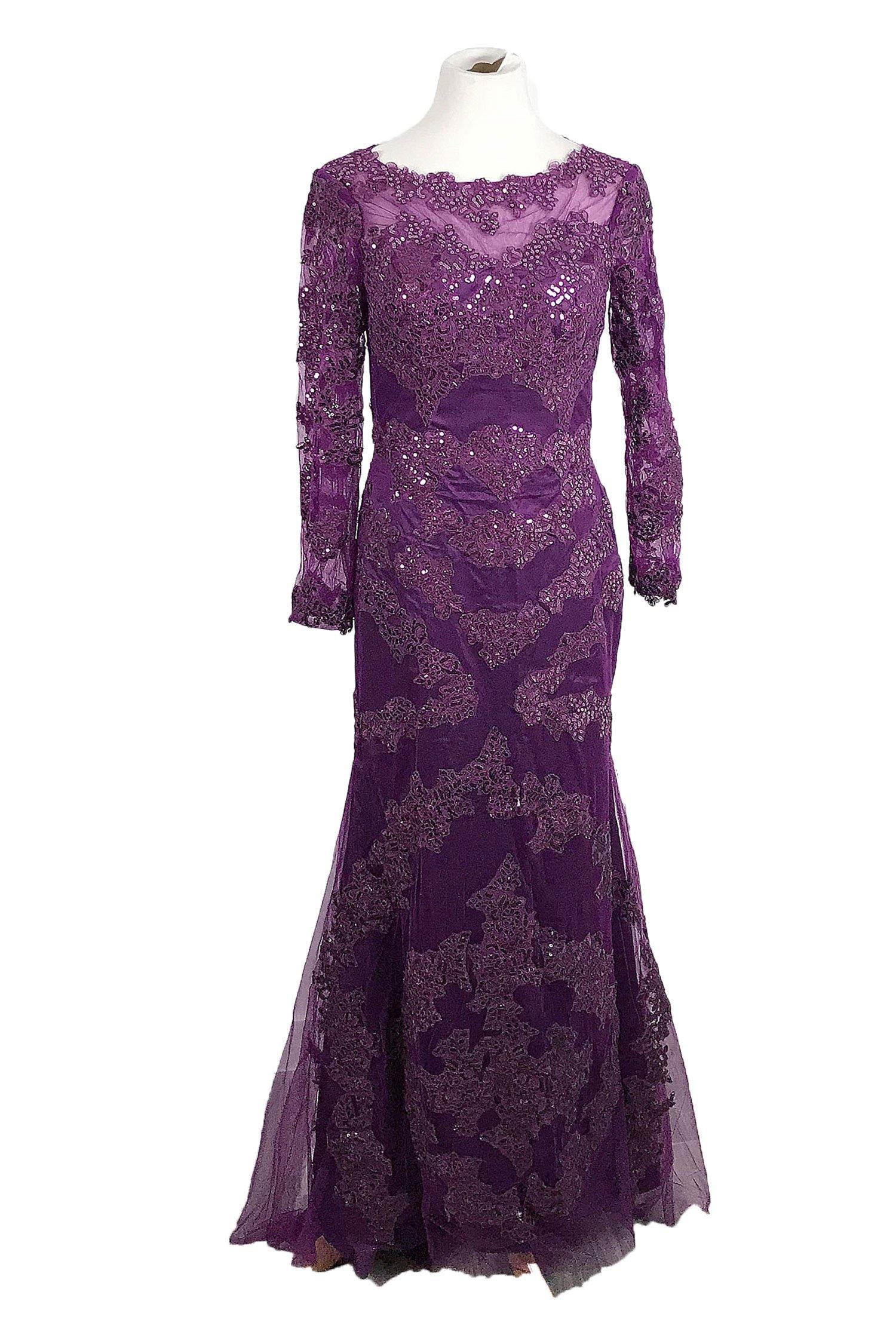 Purple Sequins Lace Long Sleeves Formal Prom Dress XH1032 - Sample Sale Dress 