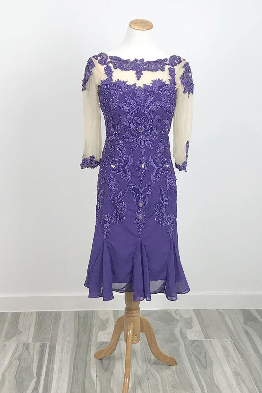 purple short lace mother of bride groom dress with sleeves