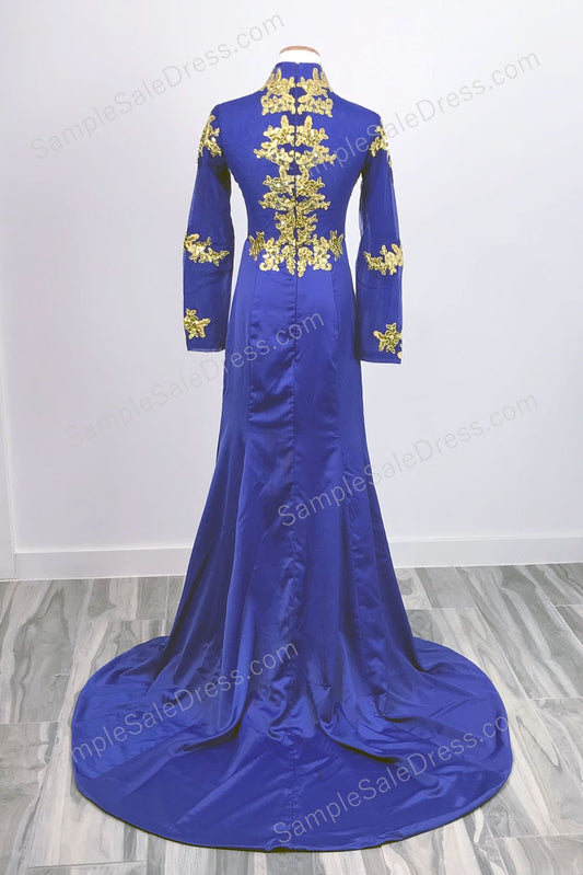 royal-blue-gold-lace-mermaid-prom-dress-with-side-slit