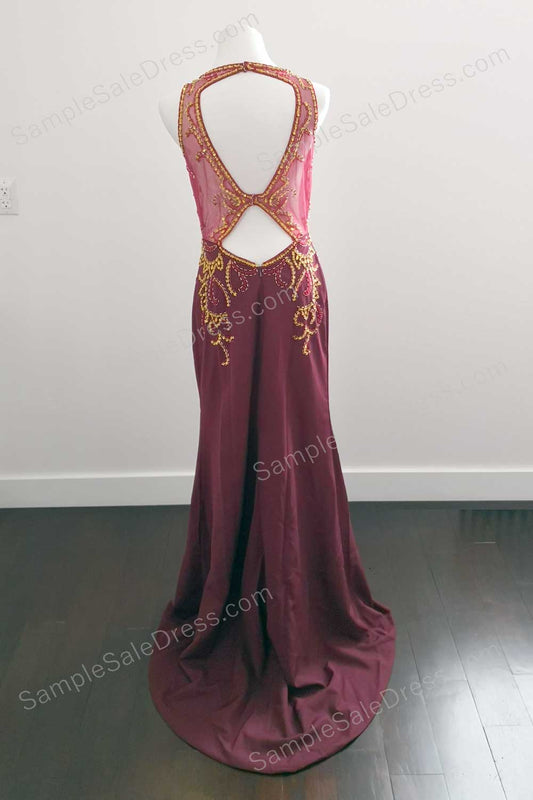 Sexy Burgundy Beauty Pageant Prom Dress with Side Slit