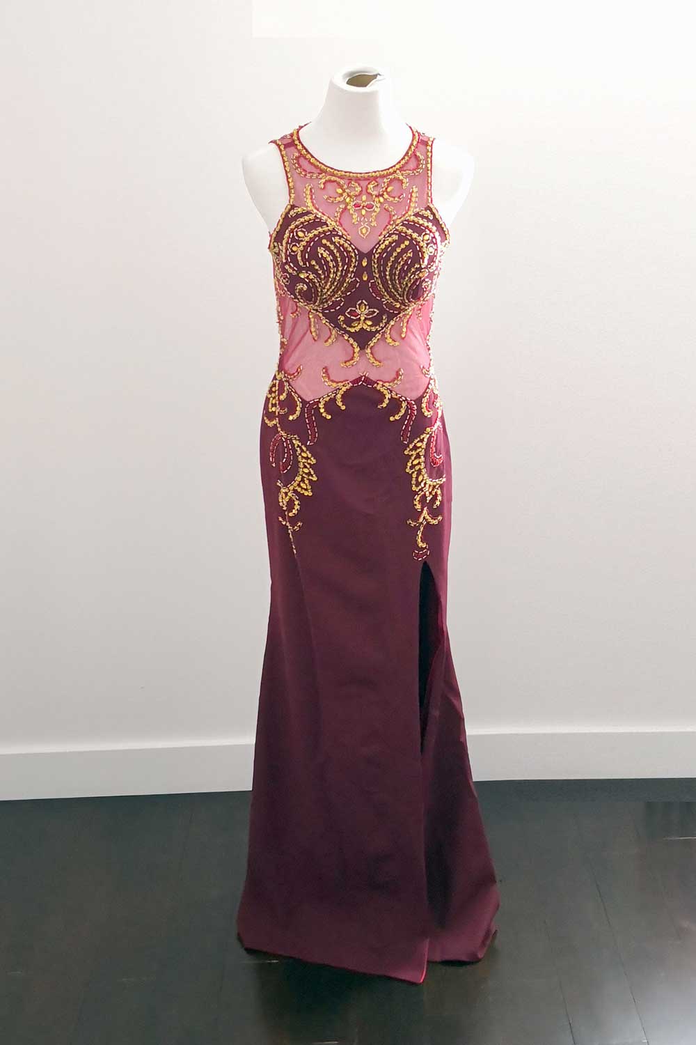 Sexy Burgundy Beauty Pageant Prom Dress with Side Slit