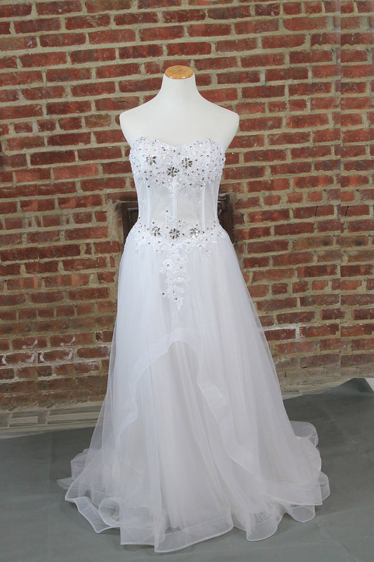 Strapless White Wedding Dress with Beadings XH1060 - Sample Sale Dress 