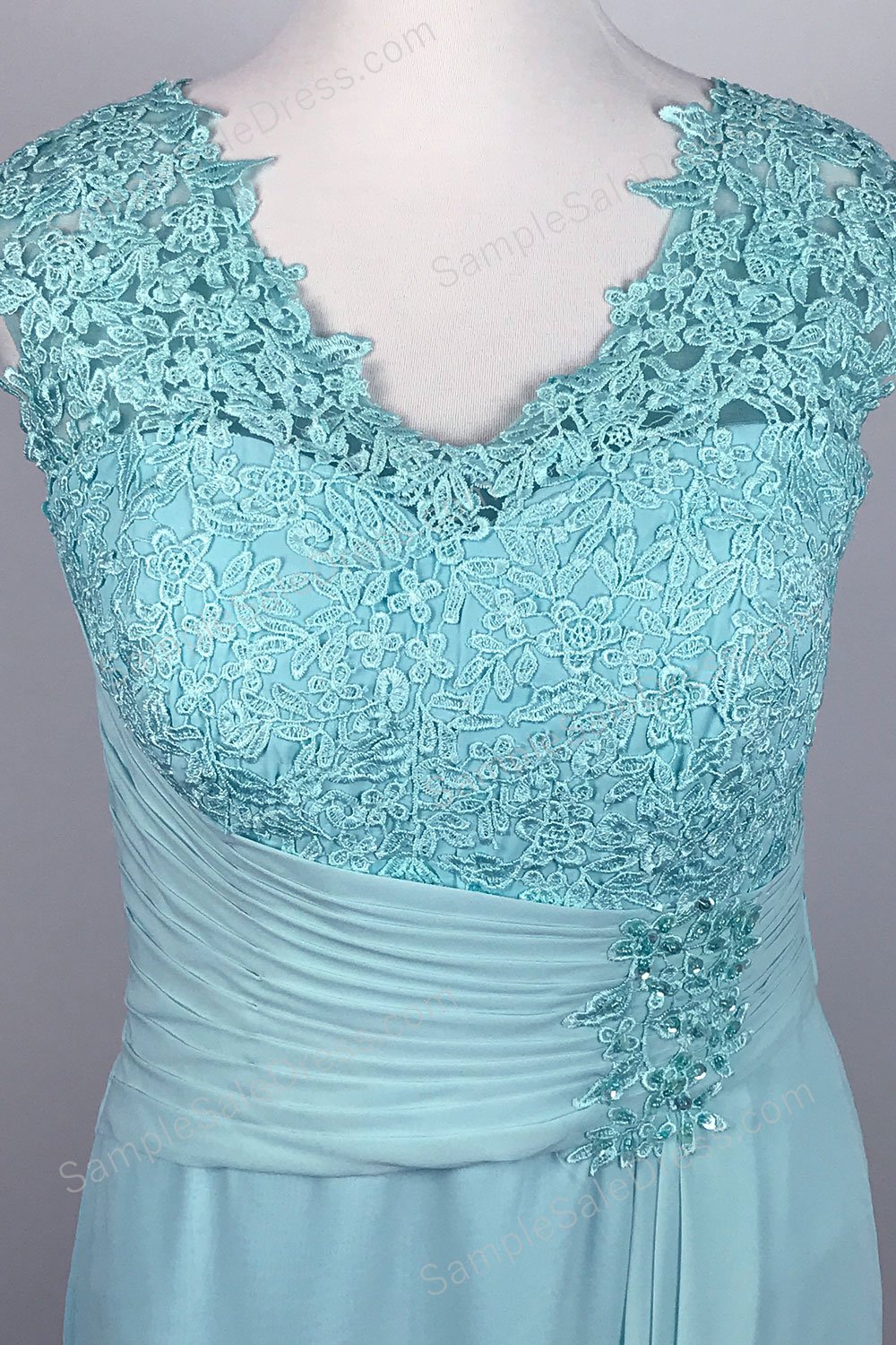 Aqua Short Chiffon Lace Mother of Bride Dress XH1031