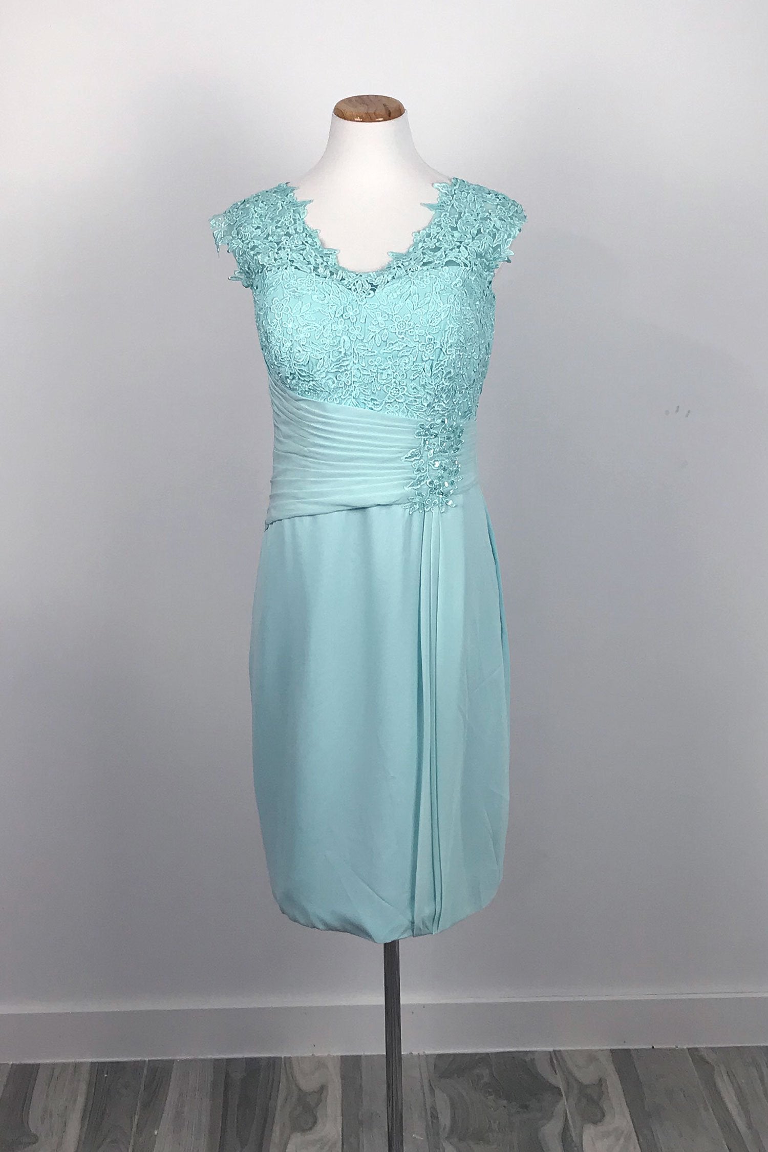 Aqua Short Chiffon Lace Mother of Bride Dress XH1031