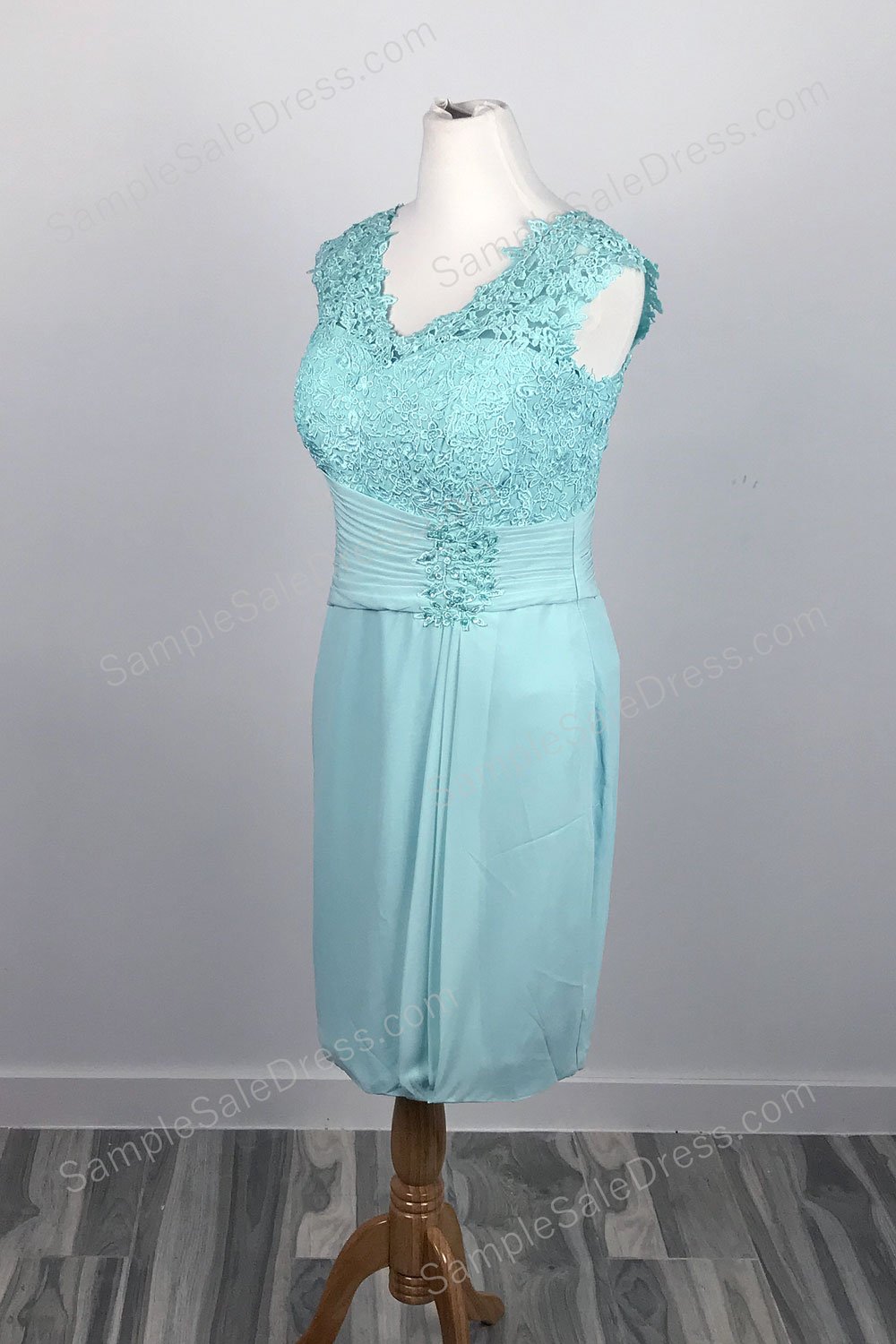 Aqua Short Chiffon Lace Mother of Bride Dress XH1031