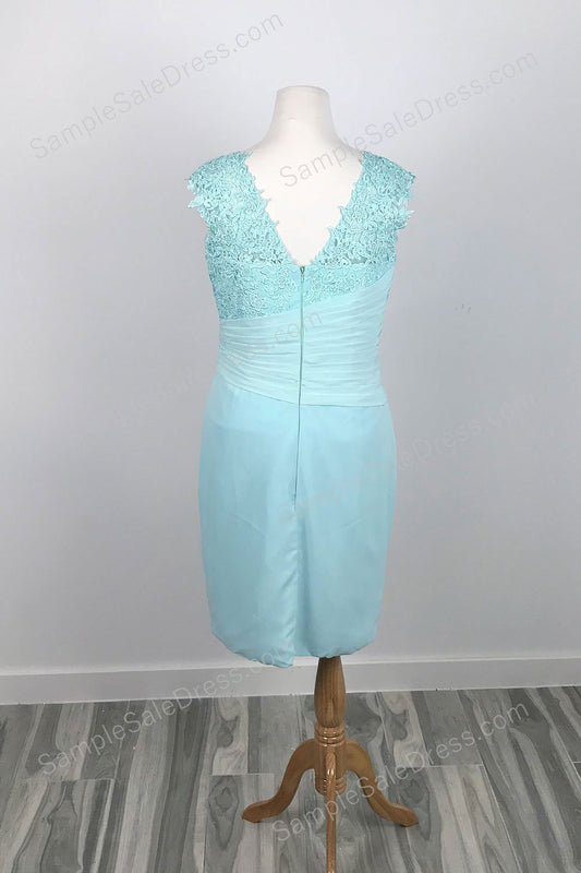 Aqua Short Chiffon Lace Mother of Bride Dress XH1031